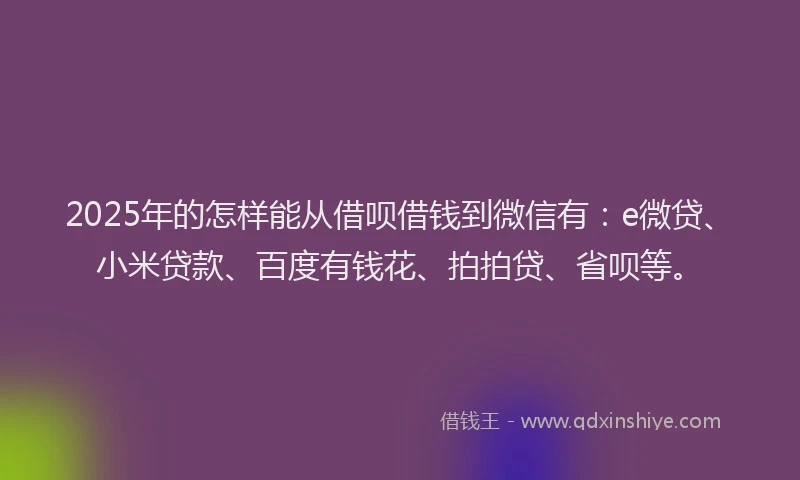 2025年的怎样能从借呗借钱到微信有：e微贷、小米贷款、百度有钱花、拍拍贷、省呗等。