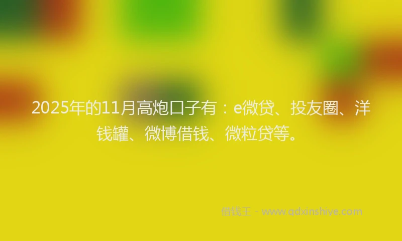 2025年的11月高炮口子有：e微贷、投友圈、洋钱罐、微博借钱、微粒贷等。