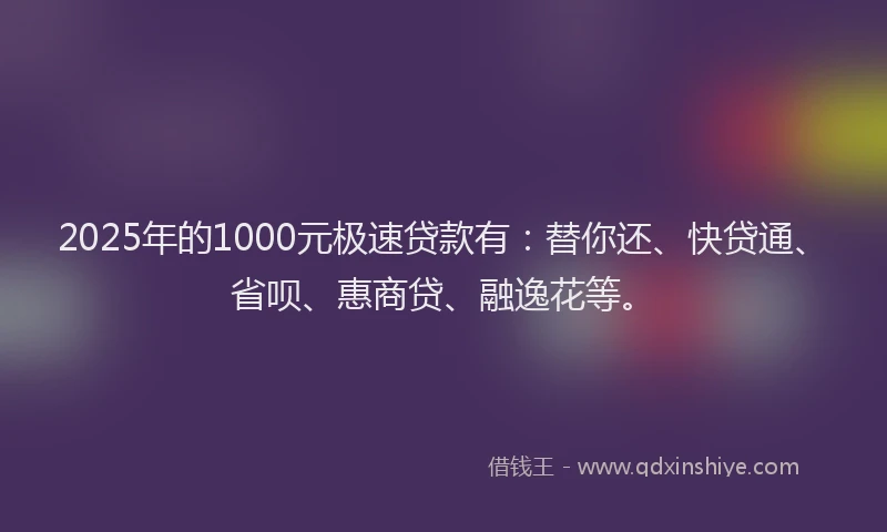 2025年的1000元极速贷款有：替你还、快贷通、省呗、惠商贷、融逸花等。