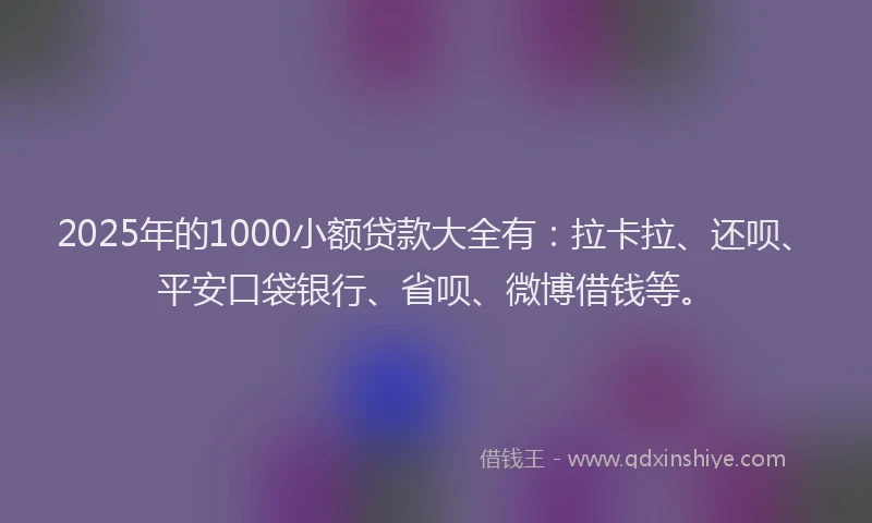 2025年的1000小额贷款大全有：拉卡拉、还呗、平安口袋银行、省呗、微博借钱等。