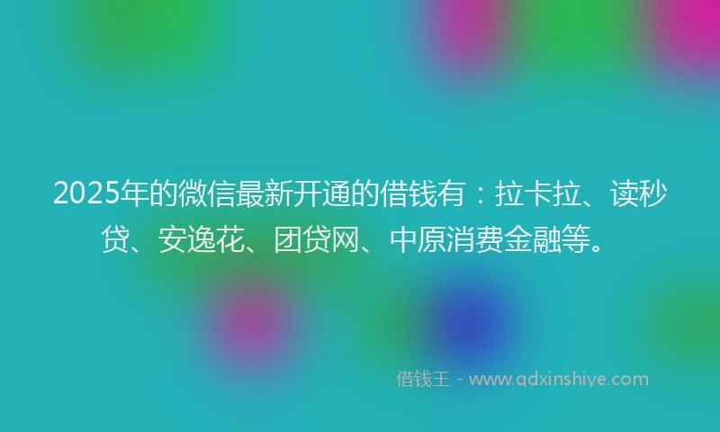 2025年的微信最新开通的借钱有：拉卡拉、读秒贷、安逸花、团贷网、中原消费金融等。