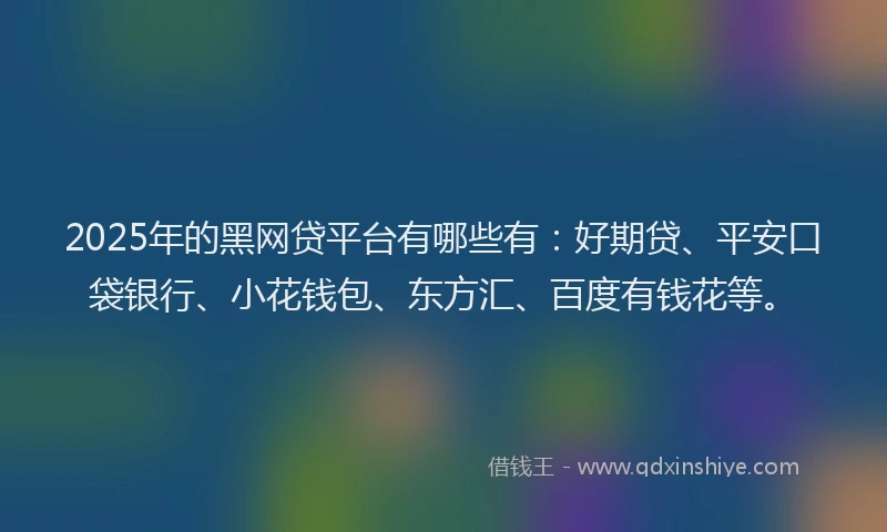 2025年的黑网贷平台有哪些有：好期贷、平安口袋银行、小花钱包、东方汇、百度有钱花等。