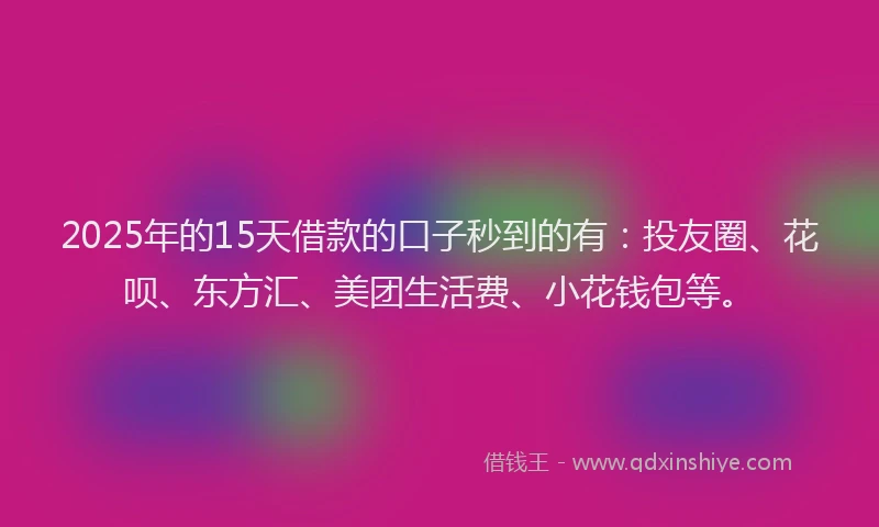 2025年的15天借款的口子秒到的有：投友圈、花呗、东方汇、美团生活费、小花钱包等。