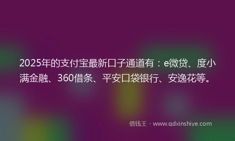 2025年的支付宝最新口子通道有：e微贷、度小满金融、360借条、平安口袋银行、安逸花等。