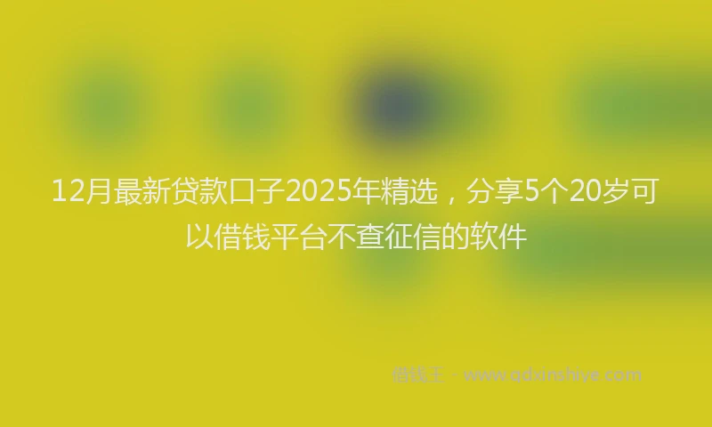 12月最新贷款口子2025年精选，分享5个20岁可以借钱平台不查征信的软件