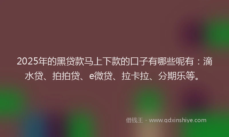 2025年的黑贷款马上下款的口子有哪些呢有：滴水贷、拍拍贷、e微贷、拉卡拉、分期乐等。