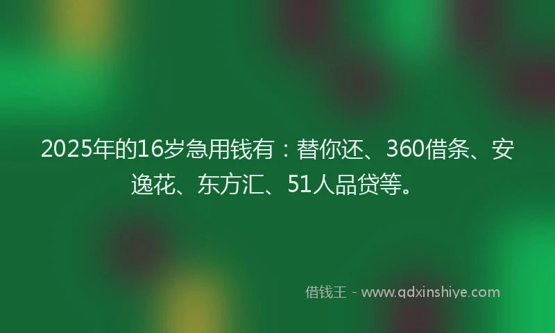 2025年的16岁急用钱有：替你还、360借条、安逸花、东方汇、51人品贷等。