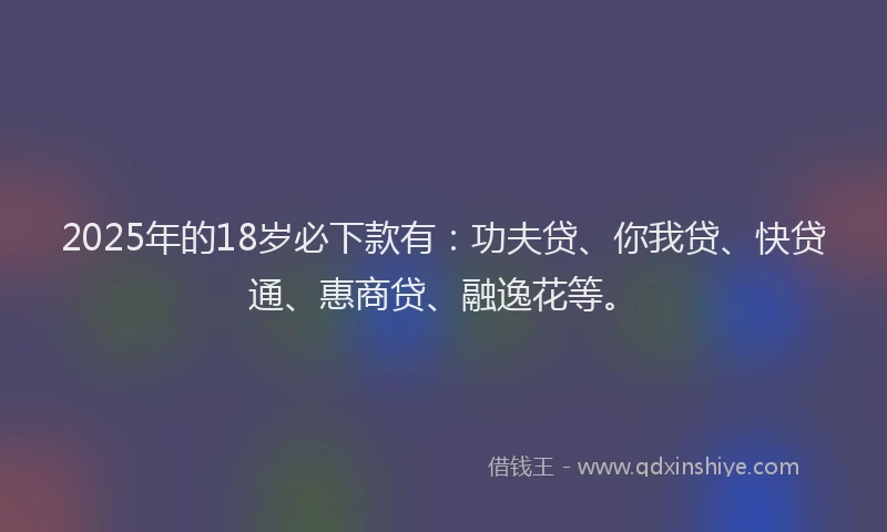 2025年的18岁必下款有：功夫贷、你我贷、快贷通、惠商贷、融逸花等。