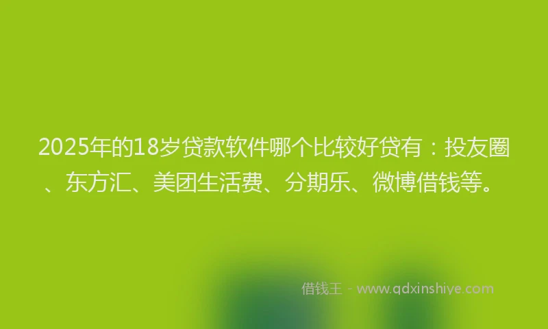 2025年的18岁贷款软件哪个比较好贷有：投友圈、东方汇、美团生活费、分期乐、微博借钱等。
