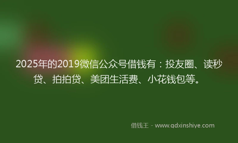 2025年的2019微信公众号借钱有：投友圈、读秒贷、拍拍贷、美团生活费、小花钱包等。
