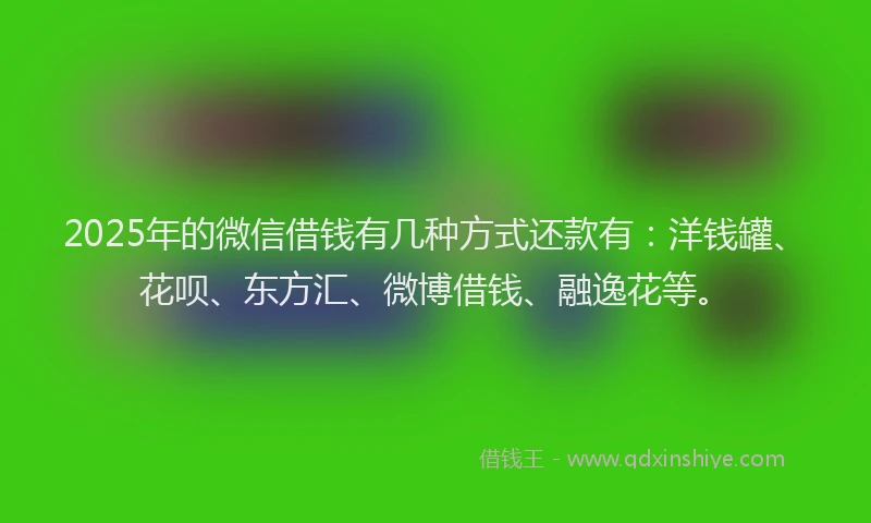 2025年的微信借钱有几种方式还款有：洋钱罐、花呗、东方汇、微博借钱、融逸花等。