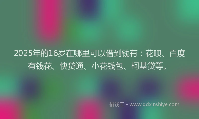 2025年的16岁在哪里可以借到钱有：花呗、百度有钱花、快贷通、小花钱包、柯基贷等。