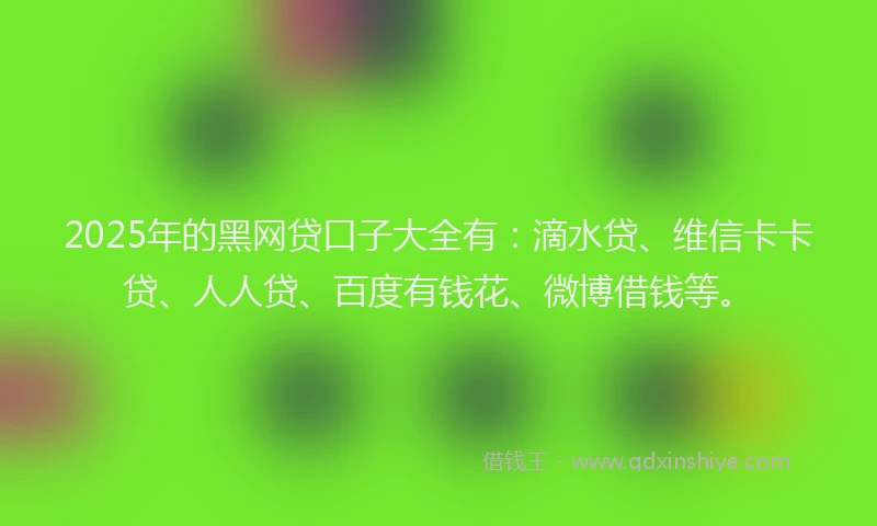 2025年的黑网贷口子大全有：滴水贷、维信卡卡贷、人人贷、百度有钱花、微博借钱等。