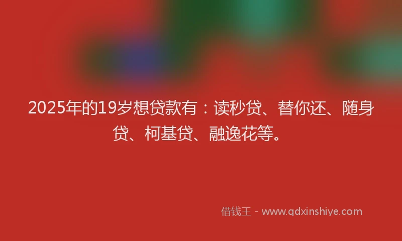 2025年的19岁想贷款有：读秒贷、替你还、随身贷、柯基贷、融逸花等。
