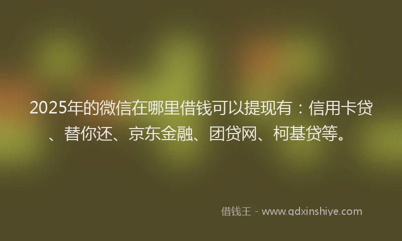 2025年的微信在哪里借钱可以提现有：信用卡贷、替你还、京东金融、团贷网、柯基贷等。