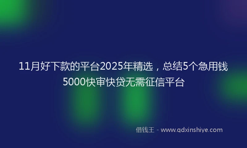 11月好下款的平台2025年精选，总结5个急用钱5000快审快贷无需征信平台