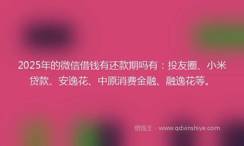 2025年的微信借钱有还款期吗有：投友圈、小米贷款、安逸花、中原消费金融、融逸花等。