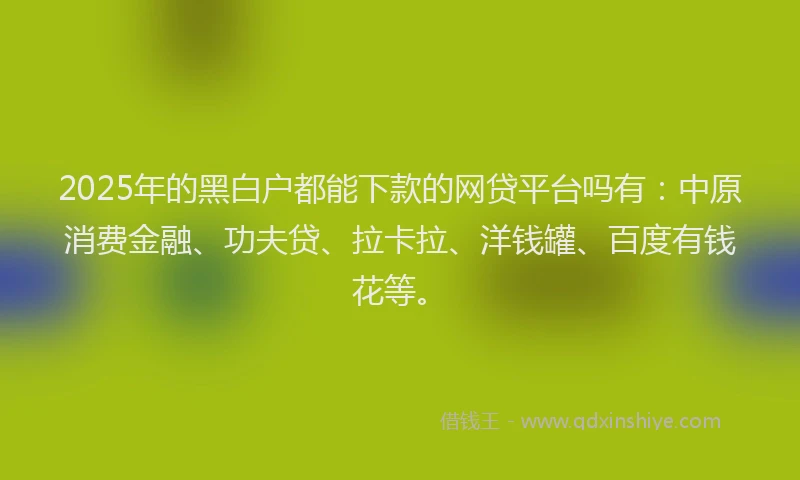 2025年的黑白户都能下款的网贷平台吗有：中原消费金融、功夫贷、拉卡拉、洋钱罐、百度有钱花等。