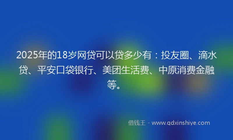 2025年的18岁网贷可以贷多少有：投友圈、滴水贷、平安口袋银行、美团生活费、中原消费金融等。