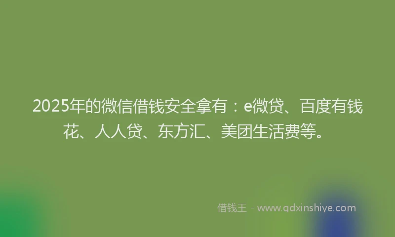 2025年的微信借钱安全拿有：e微贷、百度有钱花、人人贷、东方汇、美团生活费等。