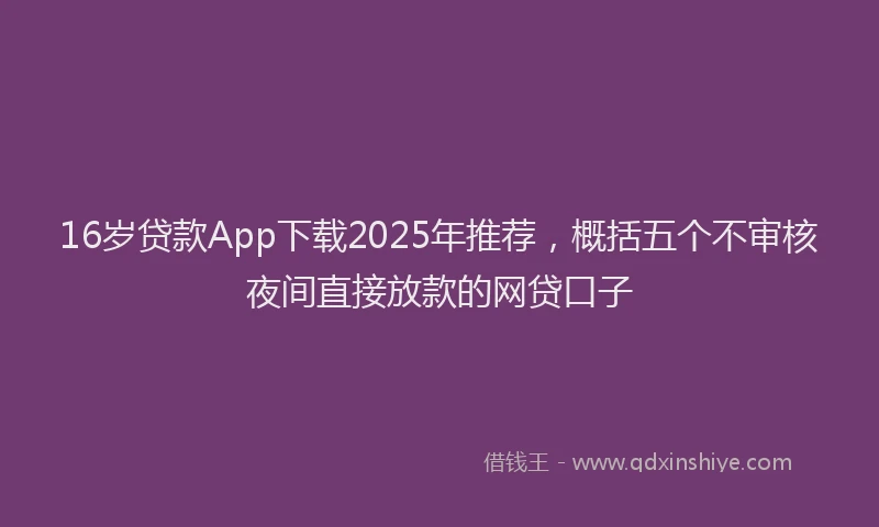 16岁贷款App下载2025年推荐，概括五个不审核夜间直接放款的网贷口子
