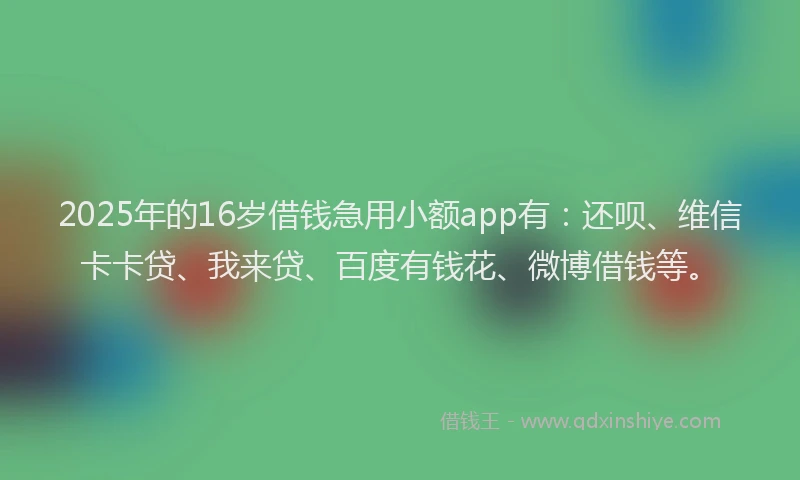2025年的16岁借钱急用小额app有：还呗、维信卡卡贷、我来贷、百度有钱花、微博借钱等。