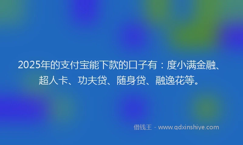 2025年的支付宝能下款的口子有：度小满金融、超人卡、功夫贷、随身贷、融逸花等。
