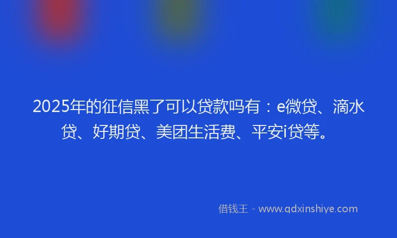 2025年的征信黑了可以贷款吗有：e微贷、滴水贷、好期贷、美团生活费、平安i贷等。