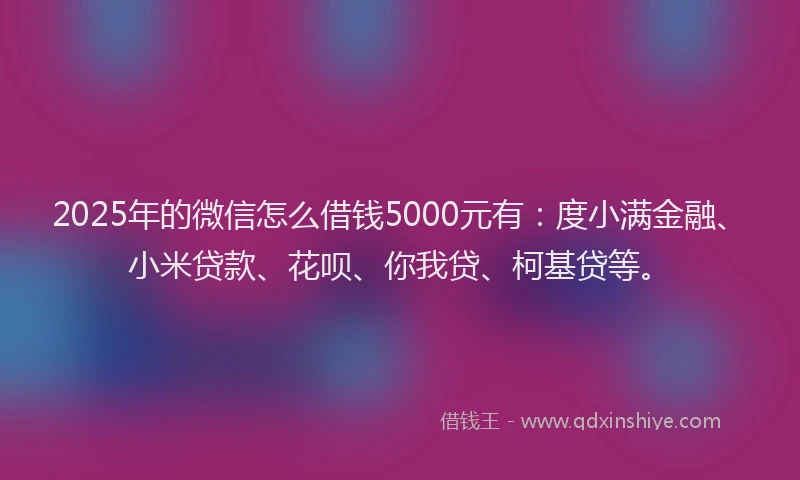 2025年的微信怎么借钱5000元有：度小满金融、小米贷款、花呗、你我贷、柯基贷等。