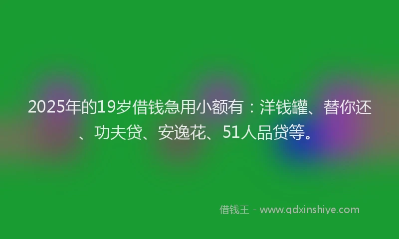 2025年的19岁借钱急用小额有：洋钱罐、替你还、功夫贷、安逸花、51人品贷等。