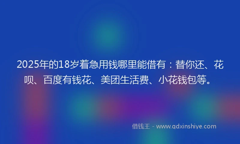 2025年的18岁着急用钱哪里能借有：替你还、花呗、百度有钱花、美团生活费、小花钱包等。