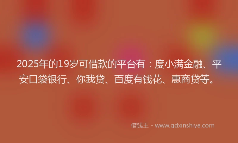 2025年的19岁可借款的平台有：度小满金融、平安口袋银行、你我贷、百度有钱花、惠商贷等。