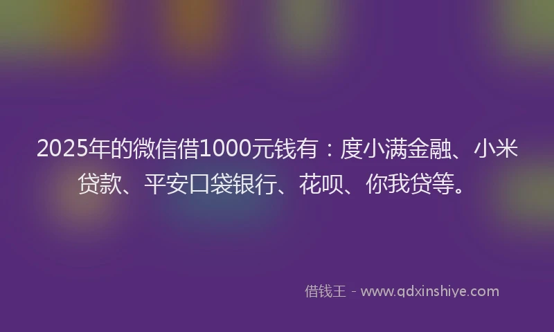 2025年的微信借1000元钱有：度小满金融、小米贷款、平安口袋银行、花呗、你我贷等。
