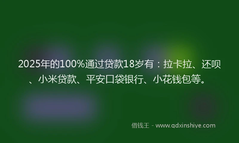 2025年的100%通过贷款18岁有：拉卡拉、还呗、小米贷款、平安口袋银行、小花钱包等。