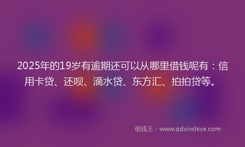 2025年的19岁有逾期还可以从哪里借钱呢有：信用卡贷、还呗、滴水贷、东方汇、拍拍贷等。