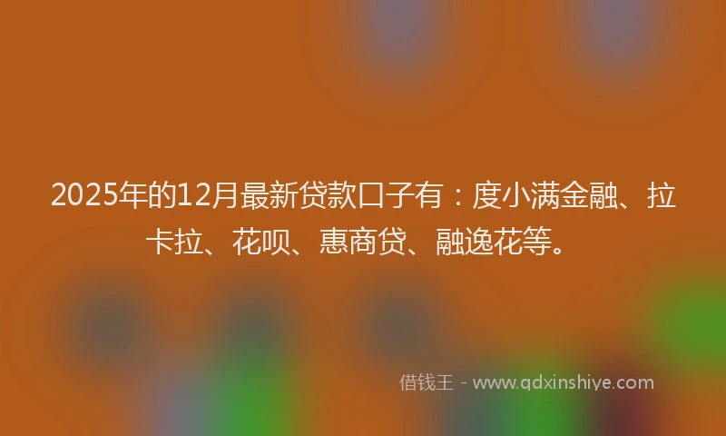 2025年的12月最新贷款口子有：度小满金融、拉卡拉、花呗、惠商贷、融逸花等。