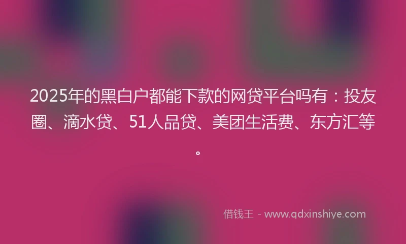 2025年的黑白户都能下款的网贷平台吗有：投友圈、滴水贷、51人品贷、美团生活费、东方汇等。