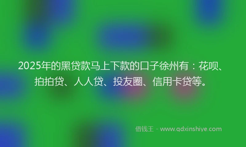 2025年的黑贷款马上下款的口子徐州有：花呗、拍拍贷、人人贷、投友圈、信用卡贷等。