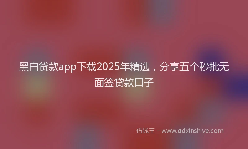 黑白贷款app下载2025年精选，分享五个秒批无面签贷款口子
