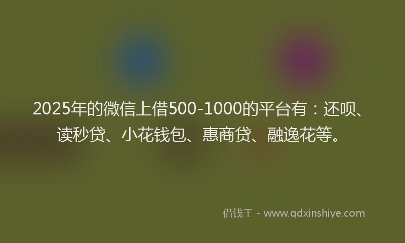 2025年的微信上借500-1000的平台有：还呗、读秒贷、小花钱包、惠商贷、融逸花等。