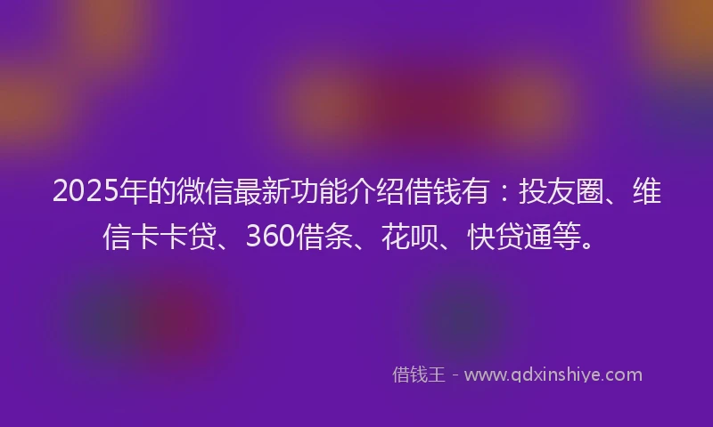 2025年的微信最新功能介绍借钱有：投友圈、维信卡卡贷、360借条、花呗、快贷通等。