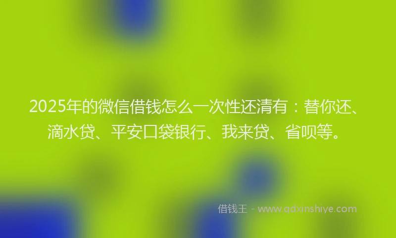 2025年的微信借钱怎么一次性还清有：替你还、滴水贷、平安口袋银行、我来贷、省呗等。