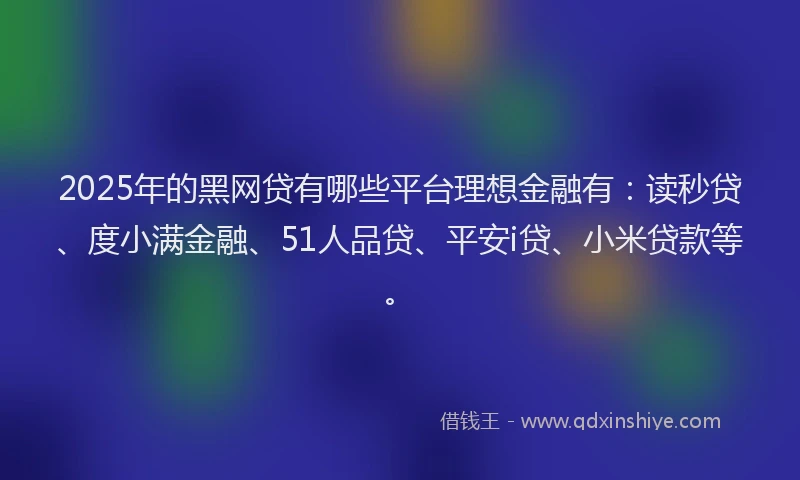 2025年的黑网贷有哪些平台理想金融有：读秒贷、度小满金融、51人品贷、平安i贷、小米贷款等。
