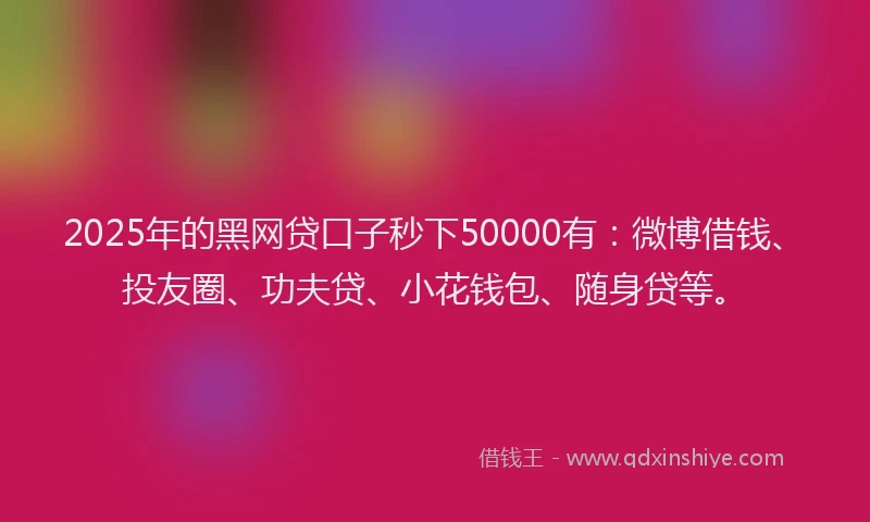 2025年的黑网贷口子秒下50000有：微博借钱、投友圈、功夫贷、小花钱包、随身贷等。