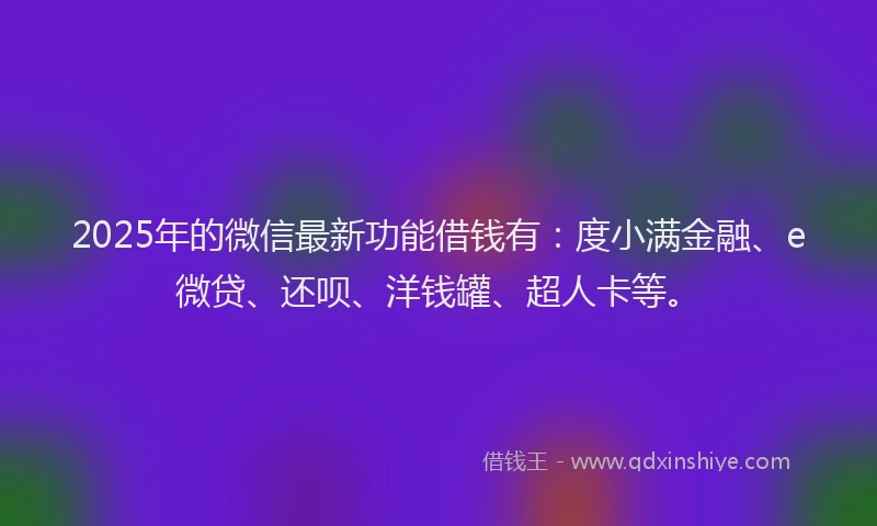2025年的微信最新功能借钱有：度小满金融、e微贷、还呗、洋钱罐、超人卡等。