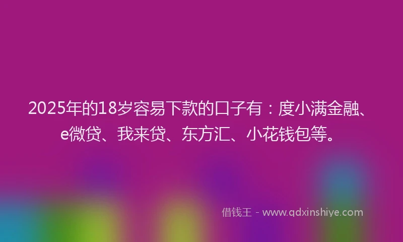 2025年的18岁容易下款的口子有：度小满金融、e微贷、我来贷、东方汇、小花钱包等。