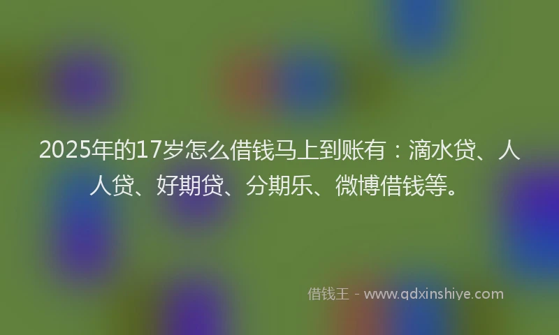 2025年的17岁怎么借钱马上到账有：滴水贷、人人贷、好期贷、分期乐、微博借钱等。