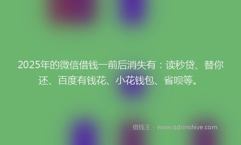 2025年的微信借钱一前后消失有：读秒贷、替你还、百度有钱花、小花钱包、省呗等。