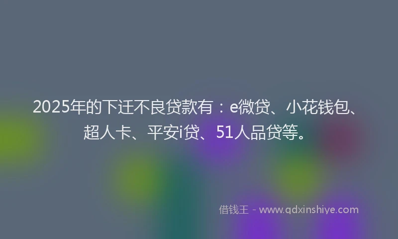 2025年的下迁不良贷款有：e微贷、小花钱包、超人卡、平安i贷、51人品贷等。
