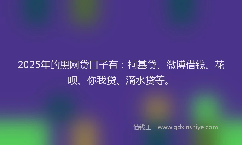 2025年的黑网贷口子有：柯基贷、微博借钱、花呗、你我贷、滴水贷等。